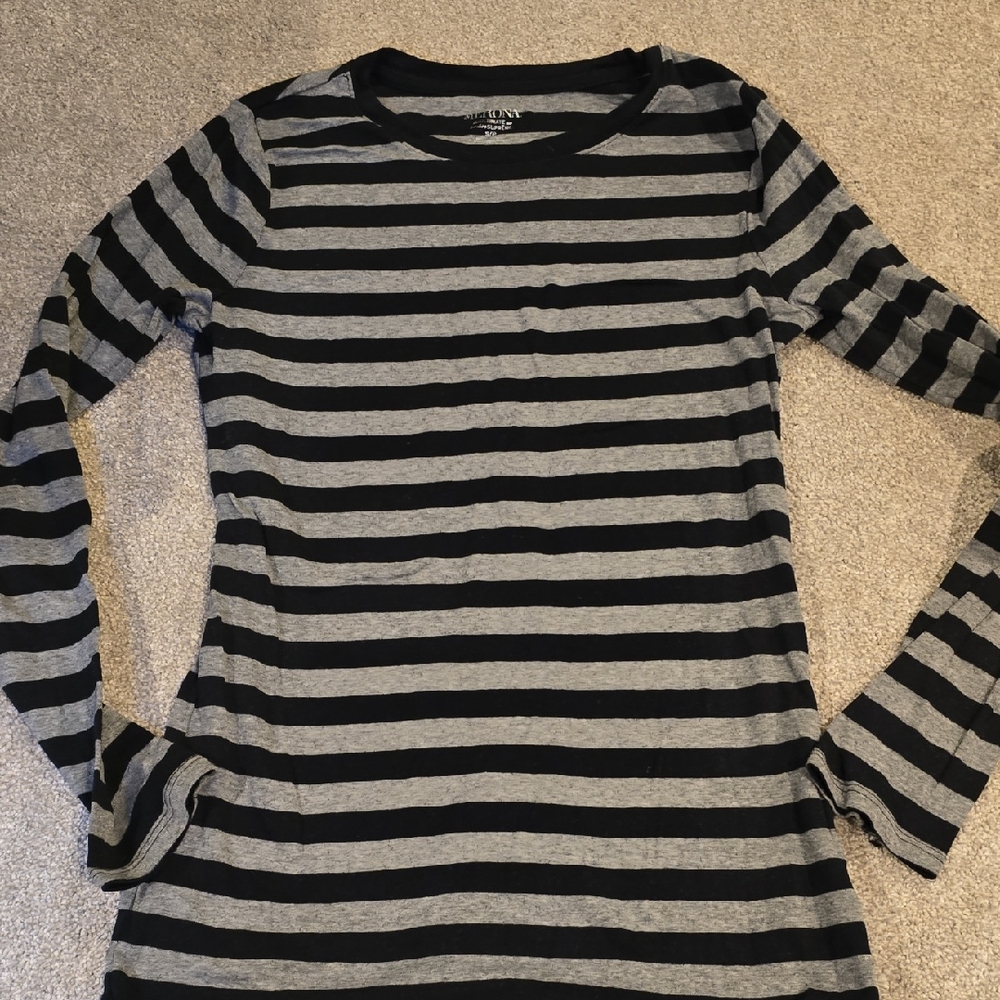 Merona Black and Gray Striped Top